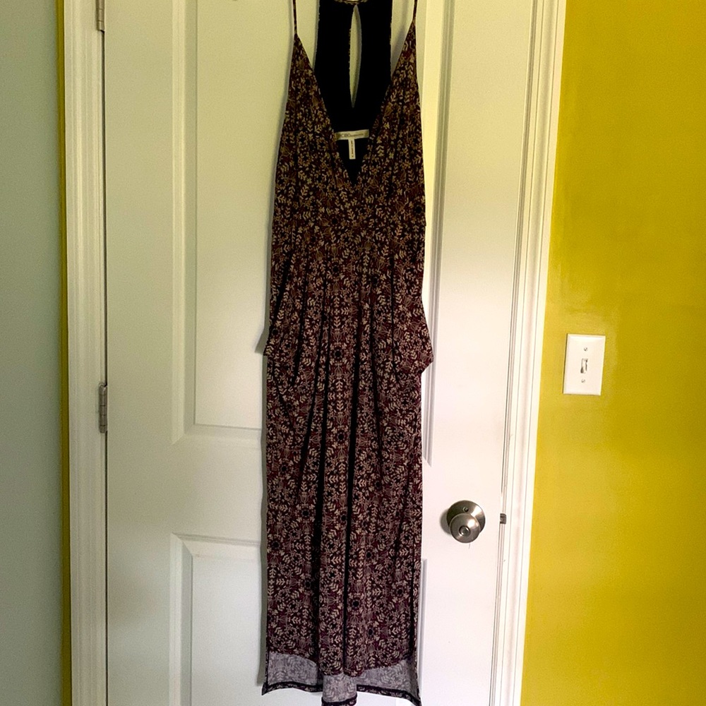 Bcbg drape dress black and dark purple floral
